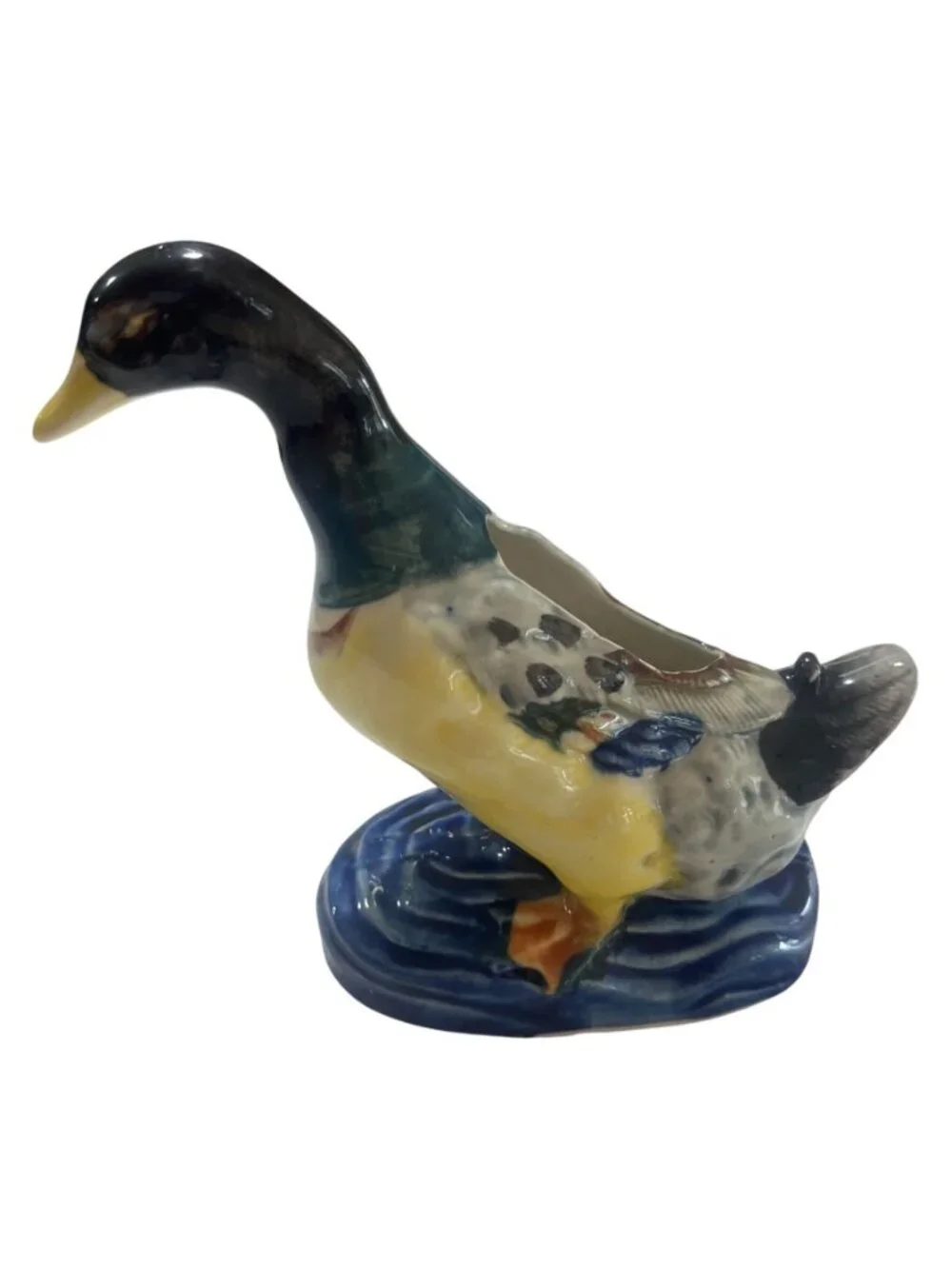 Hand-Painted Ceramic Duck Figurine Vase/Planter Made In Japan Collectible Décor